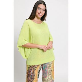 Ulla Popken  Pull, mélange de lin, décolleté rond, manches courtes chauve-souris 