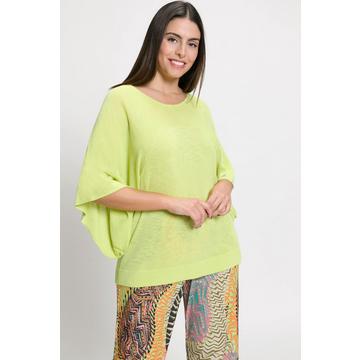 Pull, mélange de lin, décolleté rond, manches courtes chauve-souris