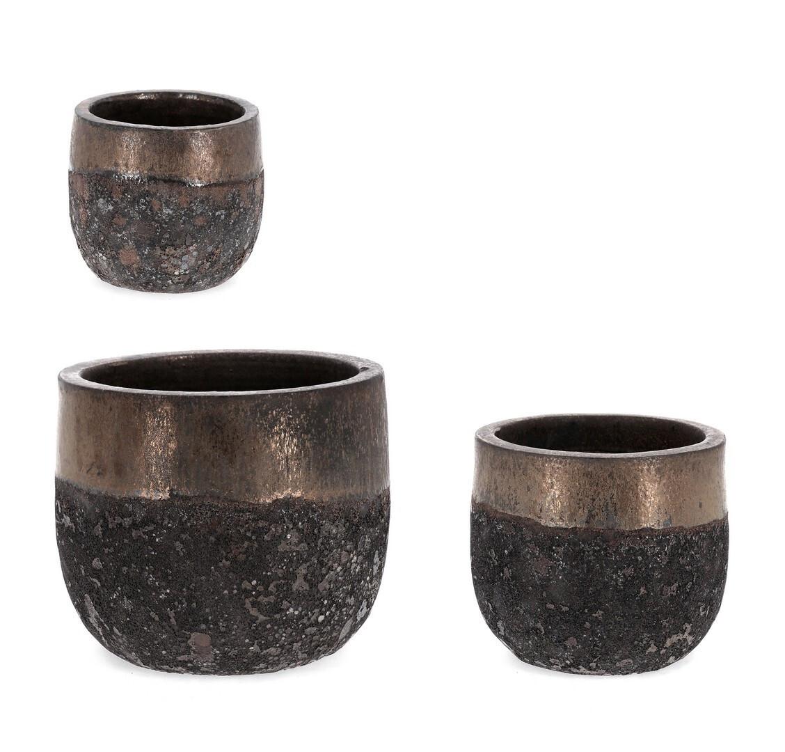 mutoni Pot de fleurs Duyen bas rusty rond (set de 3)  