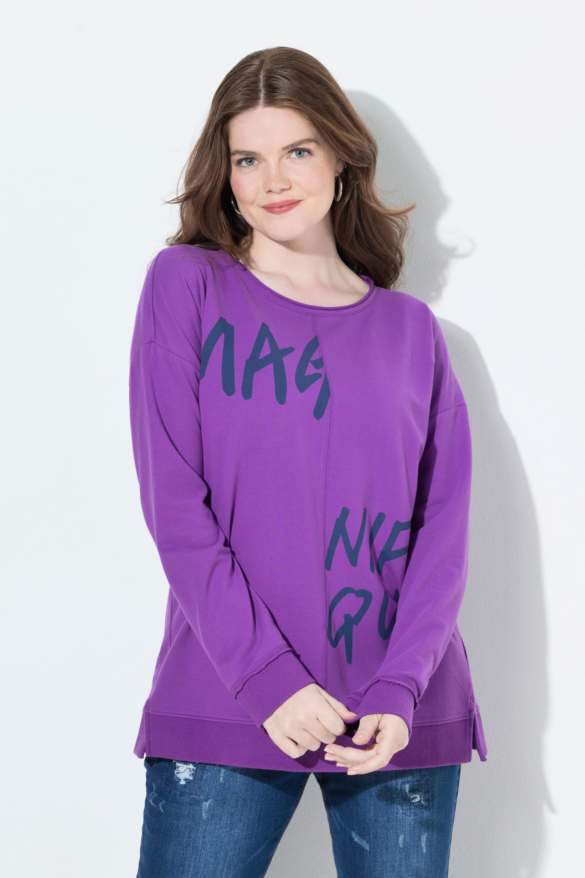 Ulla Popken Sweat-shirt Oversize Manches Longues Col Rond avec Message  