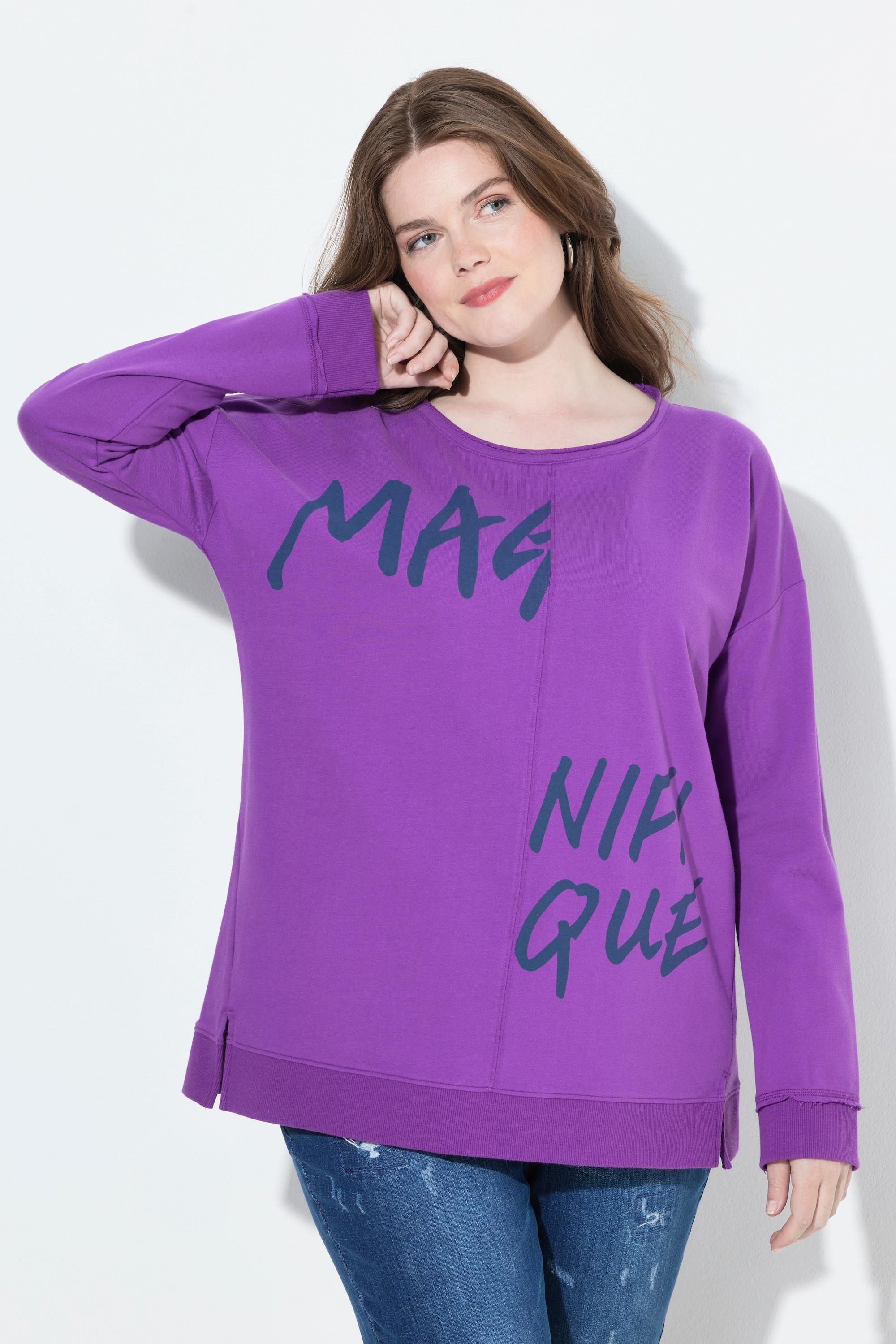 Ulla Popken Sweat-shirt Oversize Manches Longues Col Rond avec Message  