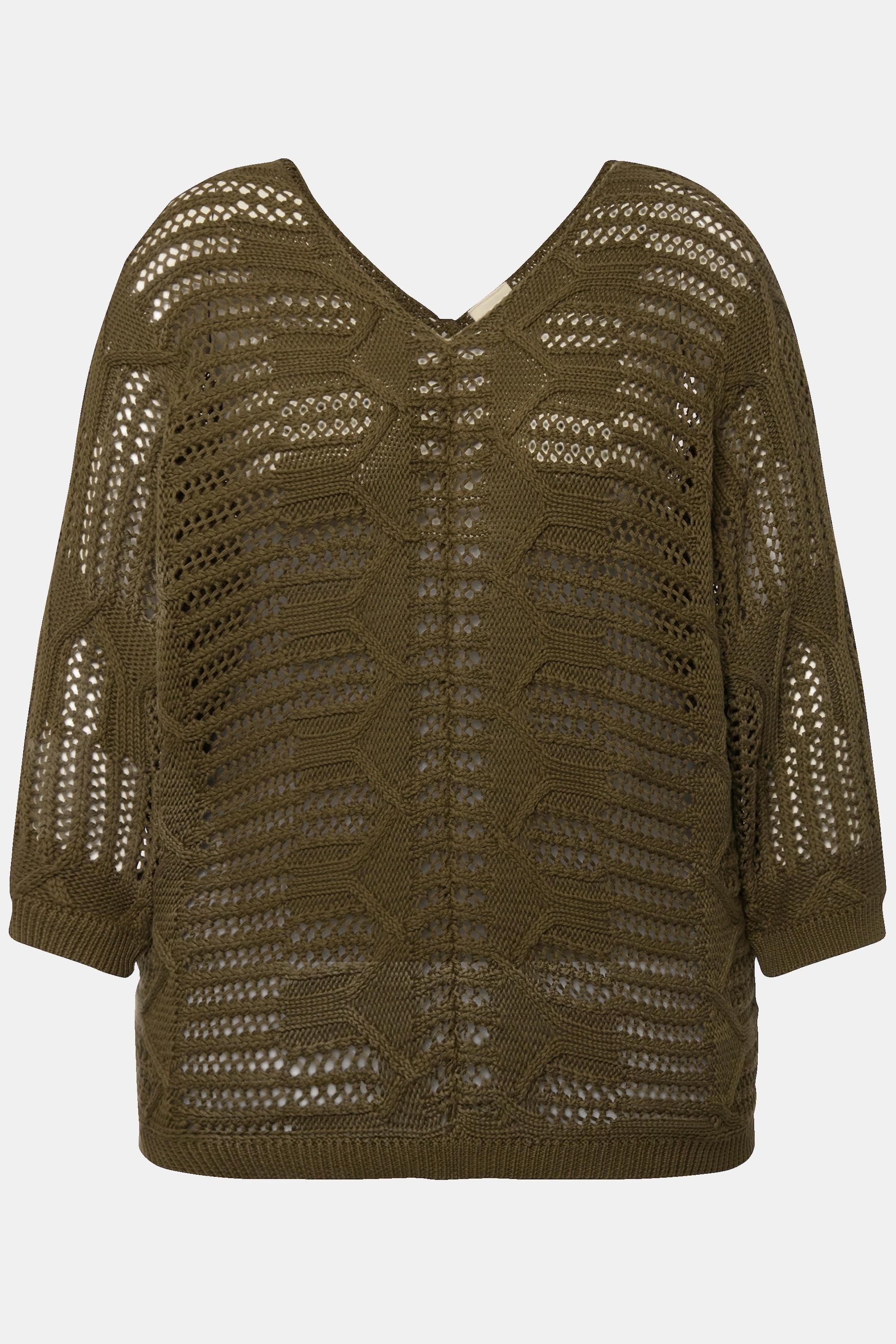 Ulla Popken Pull Ajour Col V Manches 3/4  