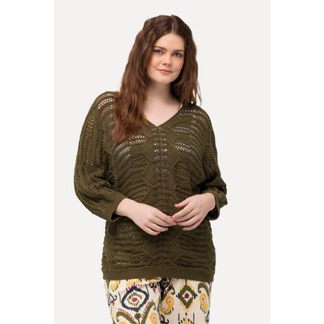 Ulla Popken Pull Ajour Col V Manches 3/4  