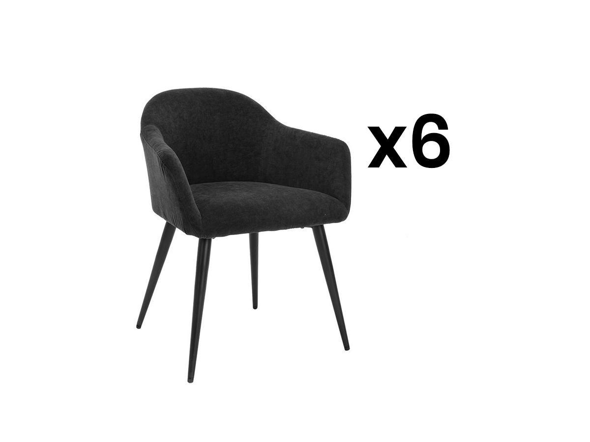 Vente-unique Lot de 6 chaises BIBO avec accoudoirs Effet velours métal  