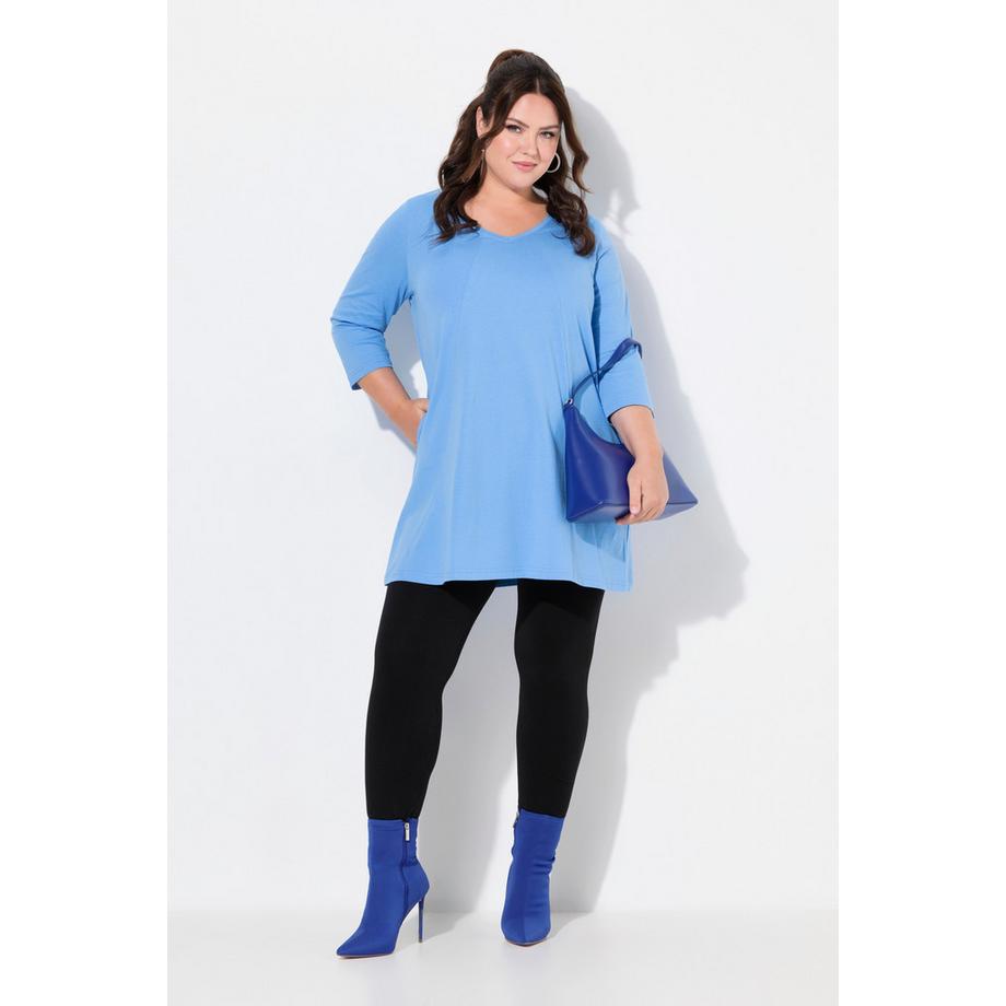 Ulla Popken Maglia lunga Cuciture decorative Taglio svasato Scollo a V Maniche 3/4  