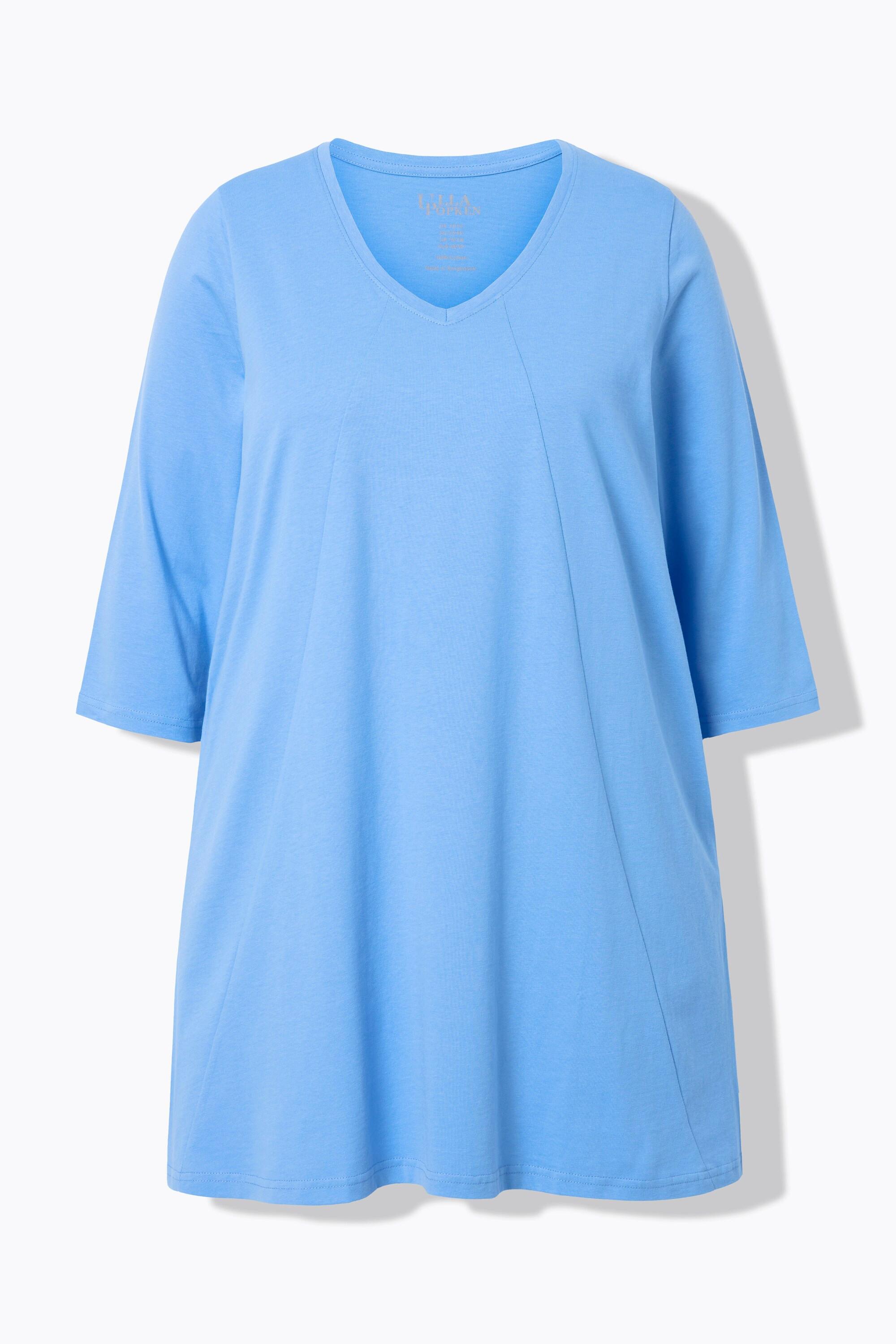 Ulla Popken Maglia lunga Cuciture decorative Taglio svasato Scollo a V Maniche 3/4  