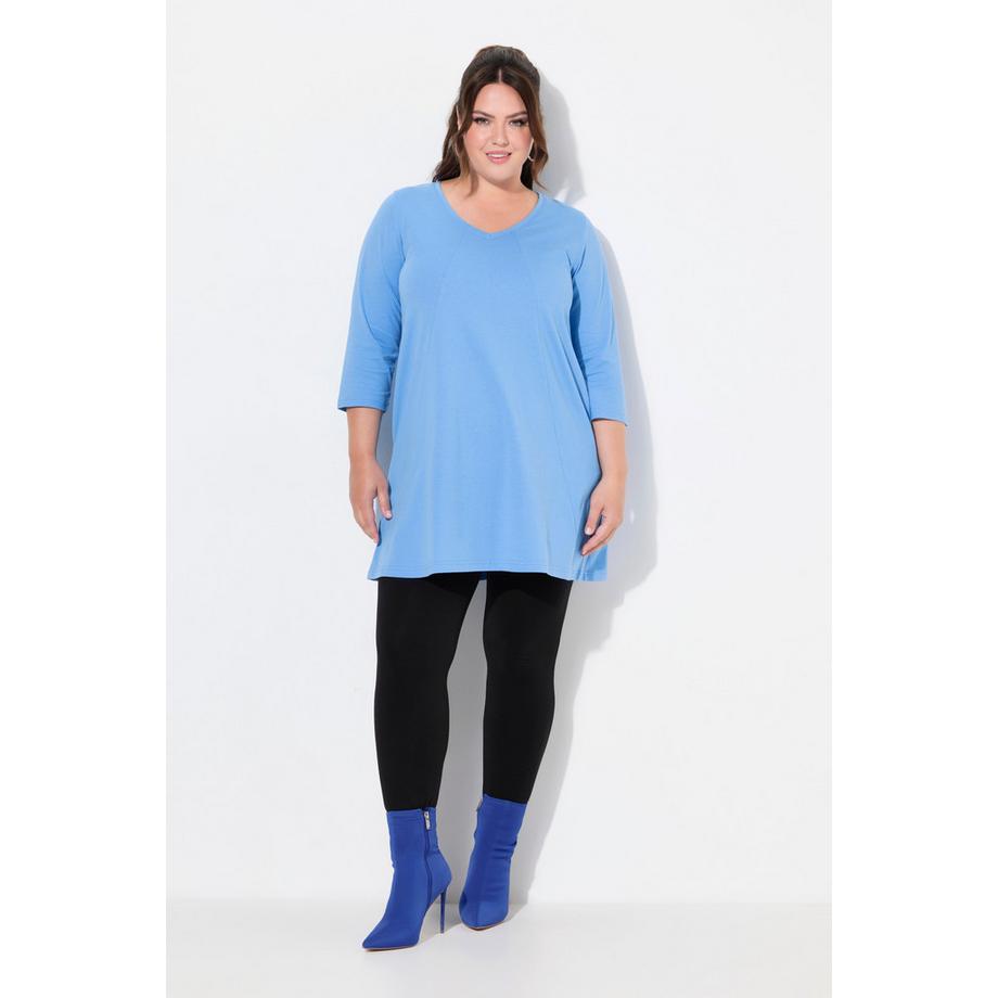 Ulla Popken Maglia lunga Cuciture decorative Taglio svasato Scollo a V Maniche 3/4  