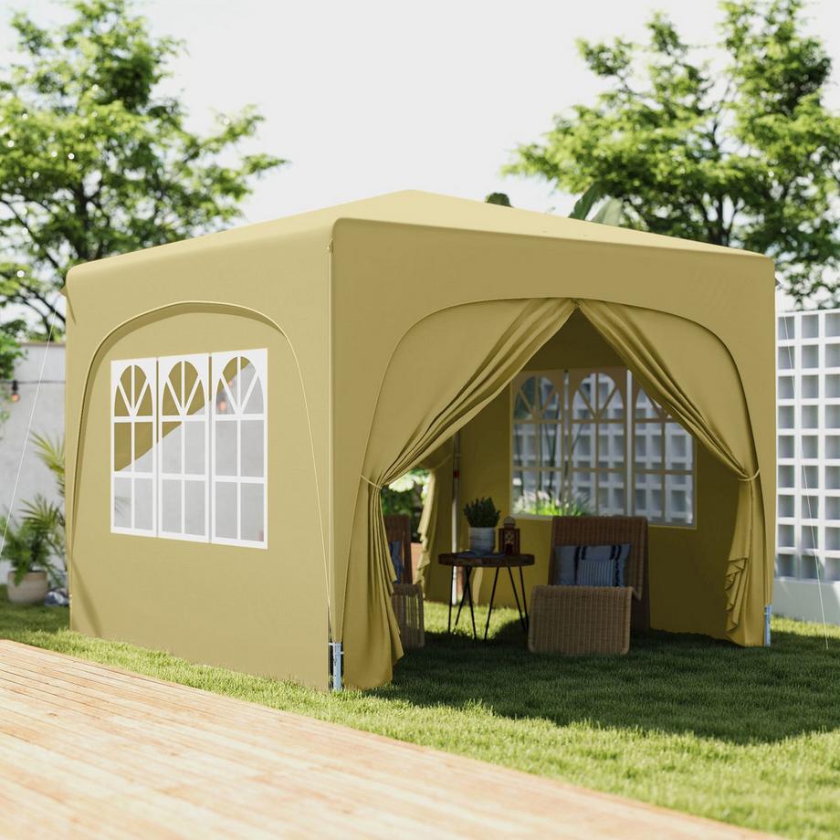 Northio Pavillon 3x3m, wasserabweisend Stabil Winterfest Pop-up Faltpavillon, UV Schutz 50+, Faltbar Partyzelt Gartenzelt mit 4 Seitenteilen Tasche Gartenpavillon für Camping Garten, Sand  