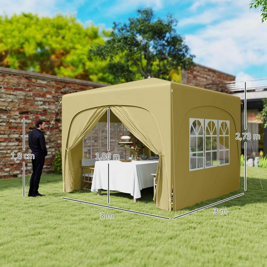 Northio Pavillon 3x3m, wasserabweisend Stabil Winterfest Pop-up Faltpavillon, UV Schutz 50+, Faltbar Partyzelt Gartenzelt mit 4 Seitenteilen Tasche Gartenpavillon für Camping Garten, Sand  