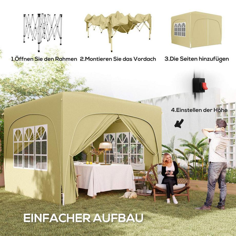 Northio Pavillon 3x3m, wasserabweisend Stabil Winterfest Pop-up Faltpavillon, UV Schutz 50+, Faltbar Partyzelt Gartenzelt mit 4 Seitenteilen Tasche Gartenpavillon für Camping Garten, Sand  