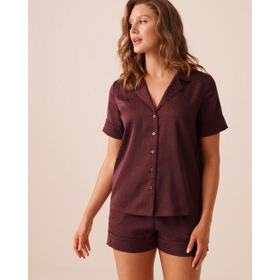 Kurzarm-Pyjama-Set aus Satin-Jacquard mit Leopardenmuster