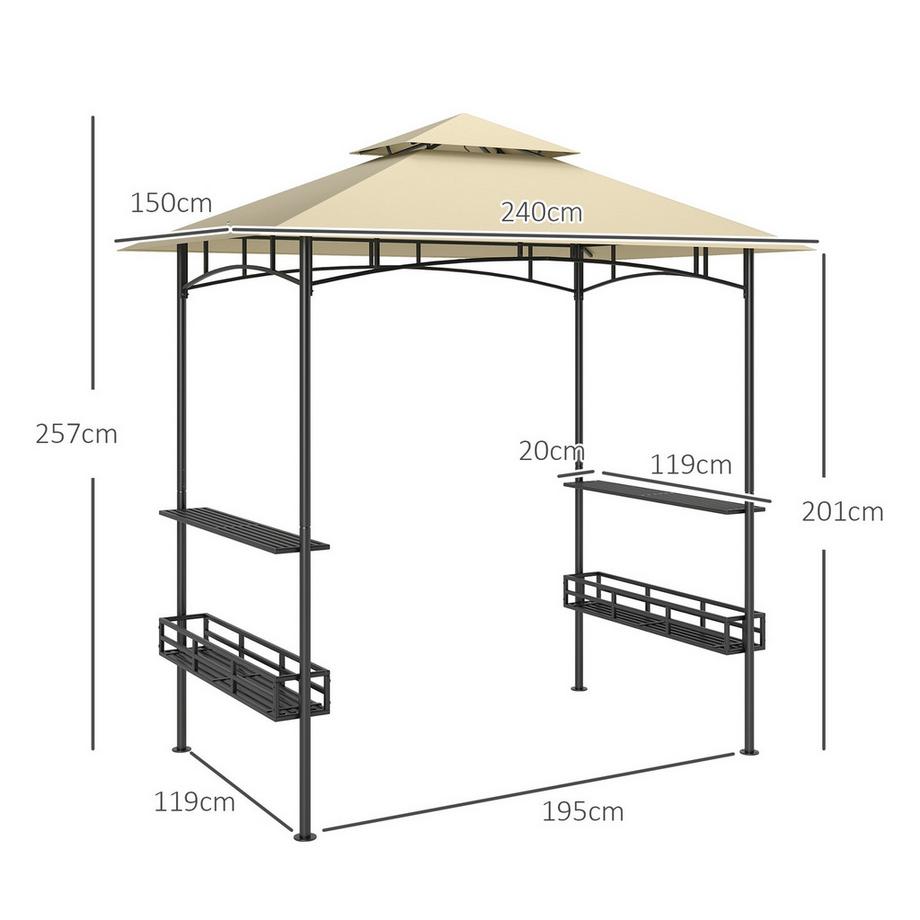 Northio Pavillon de barbecue 240 x 150 x 257 cm Pavillon de jardin étanche et ignifuge avec double toit, étagères latérales, tonnelle avec protection UV, pavillon de barbecue en acier, tente de barbecue pour barbecue de fête, beige Aosom  