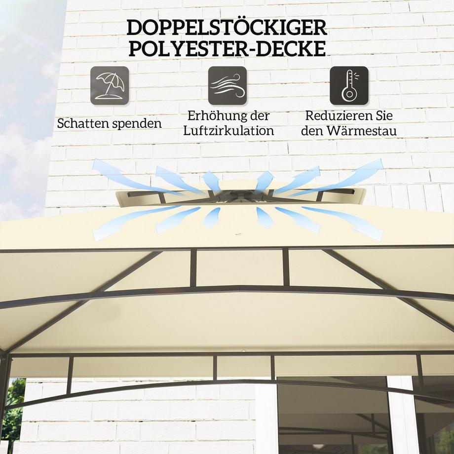 Northio Pavillon de barbecue 240 x 150 x 257 cm Pavillon de jardin étanche et ignifuge avec double toit, étagères latérales, tonnelle avec protection UV, pavillon de barbecue en acier, tente de barbecue pour barbecue de fête, beige Aosom  