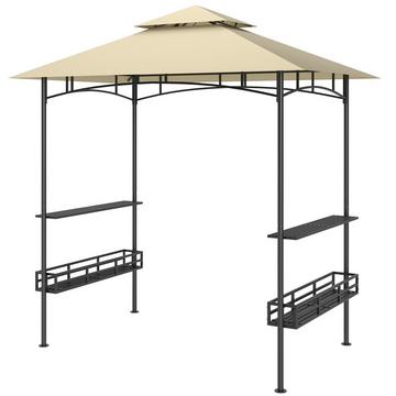 Gazebo per barbecue 240 x 150 x 257 cm padiglione da giardino ignifugo impermeabile con doppio tetto, ripiani laterali, gazebo con protezione UV, padiglione per barbecue in acciaio, tenda per barbecue per feste barbecue, beige