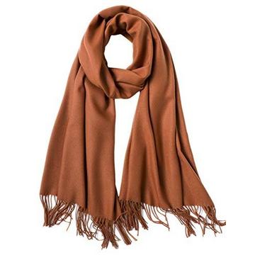 Winterschal aus Baumwolle, einfarbig, weicher Winterschal mit Fransen, klassische Schals, Cognac