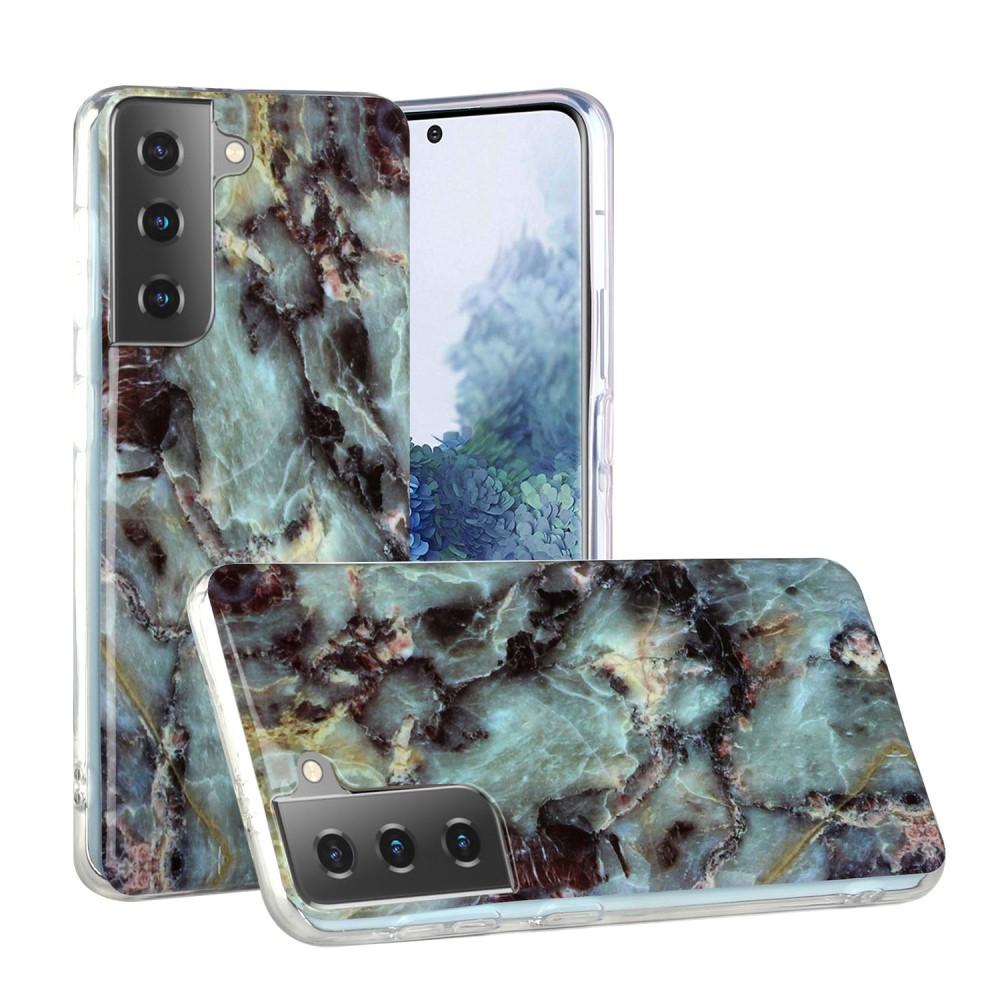 Cover-Discount  Galaxy S21 - Custodia in gomma siliconica morbida ciano Marble 