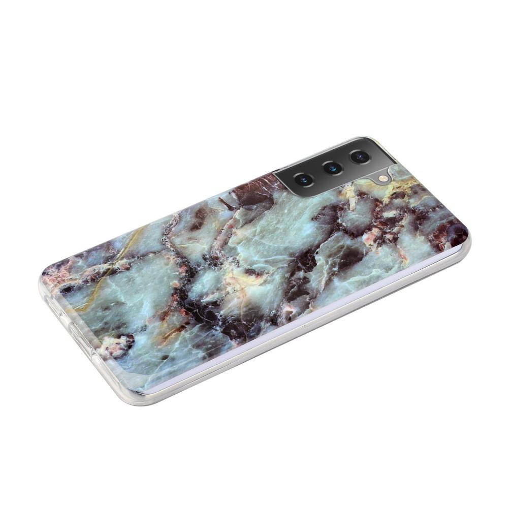 Cover-Discount  Galaxy S21 - Custodia in gomma siliconica morbida ciano Marble 