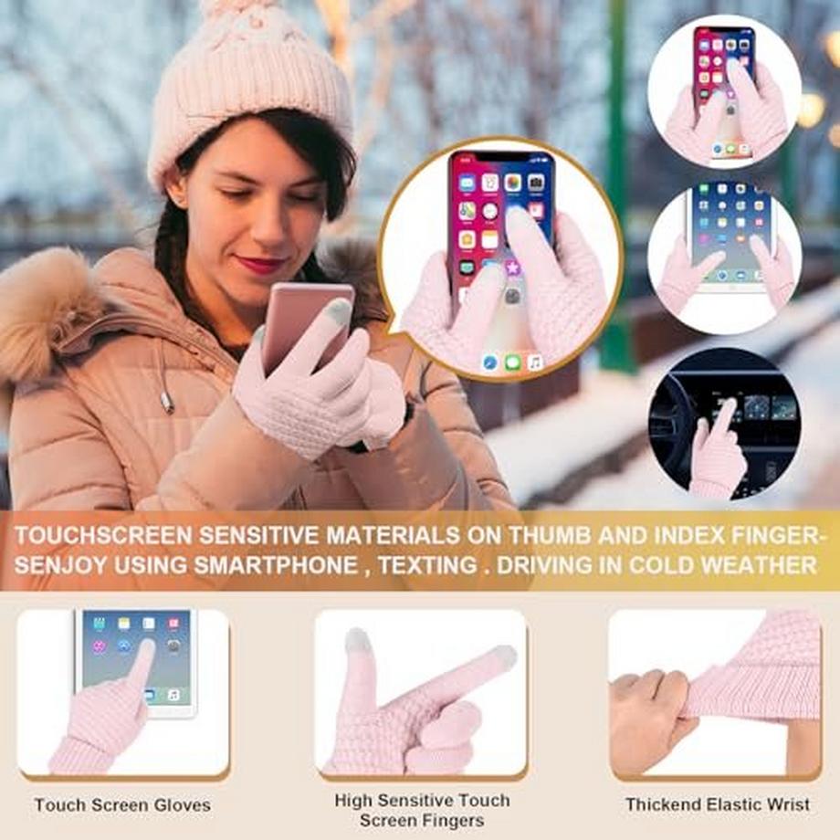 Only-bags.store Ensemble Tricoté 5-en-1 Bonnet Écharpe Gants  