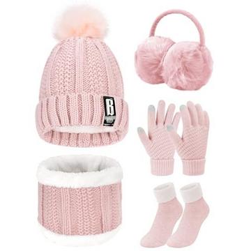 Mütze Schal Handschuh Sets 5 in 1 Gestrickt