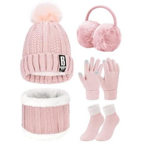 Only-bags.store Gestricktes 5-in-1 Mütze Schal Handschuh Set  