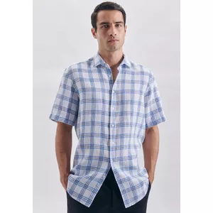 Chemise en lin Regular Fit Manche courte Carreaux