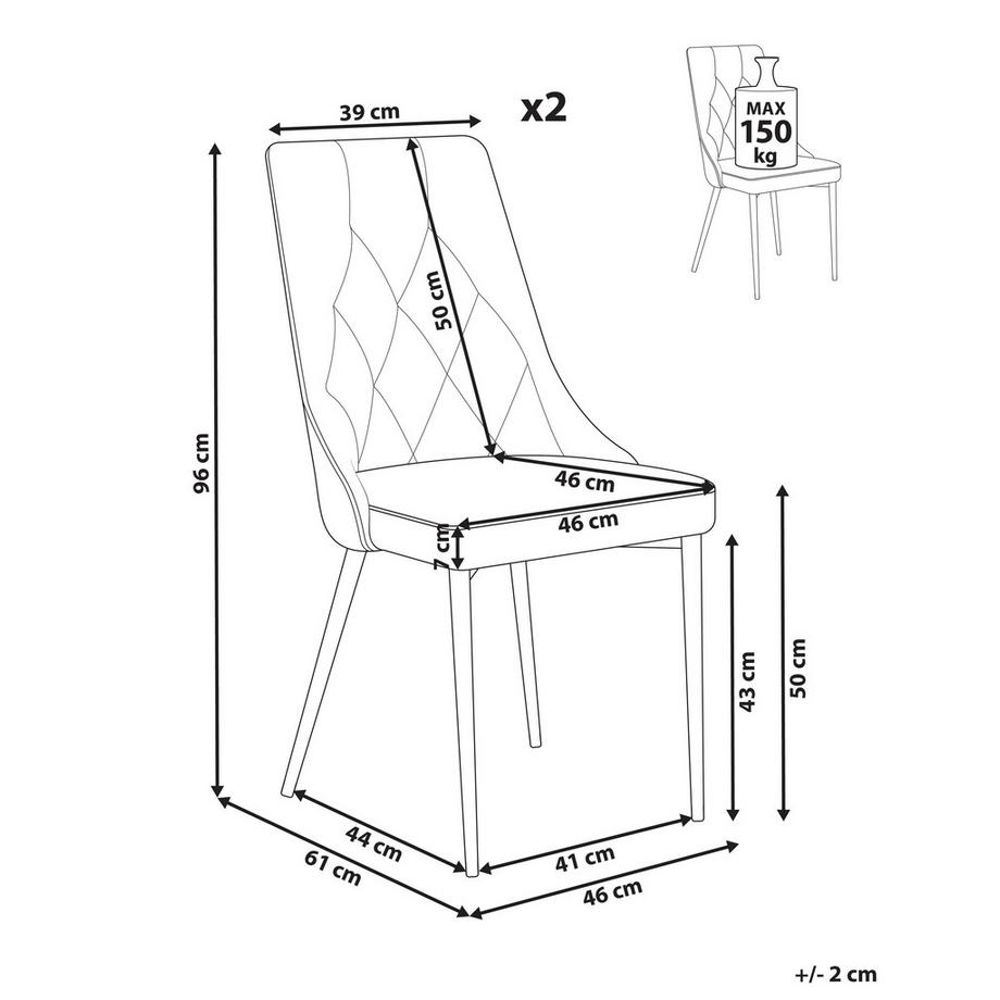Beliani Esszimmerstuhl 2er Set aus Samtstoff  AVENIR  