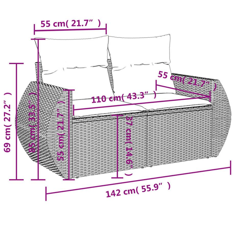 VidaXL Ensemble de canapés de jardin rotin synthétique  
