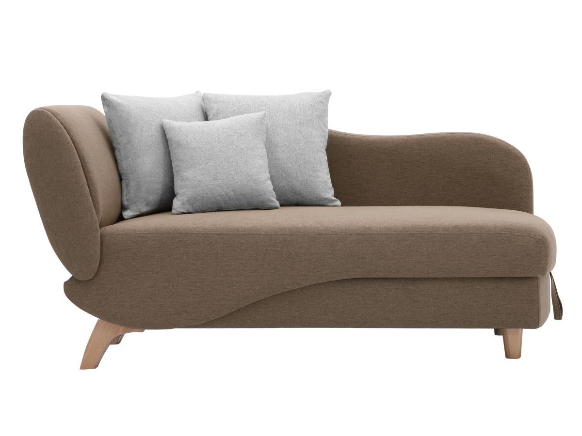 Vente-unique Méridienne droite convertible en tissu marron avec coffre de rangement PENELOPE  