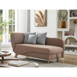 Vente-unique Méridienne droite convertible en tissu marron avec coffre de rangement PENELOPE  