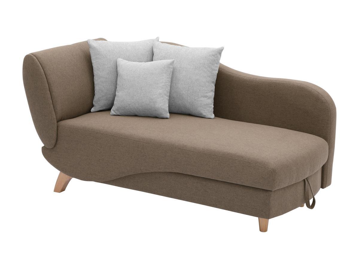 Vente-unique Méridienne droite convertible en tissu marron avec coffre de rangement PENELOPE  