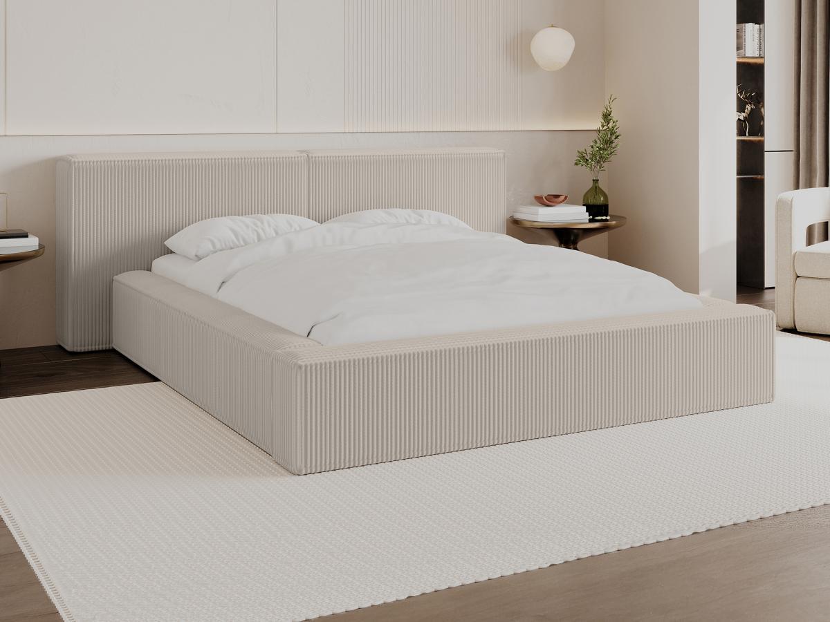 PASCAL MORABITO Bett mit Bettkasten + Matratze - 160 x 200 cm - Cord - Beige - TIMANO  