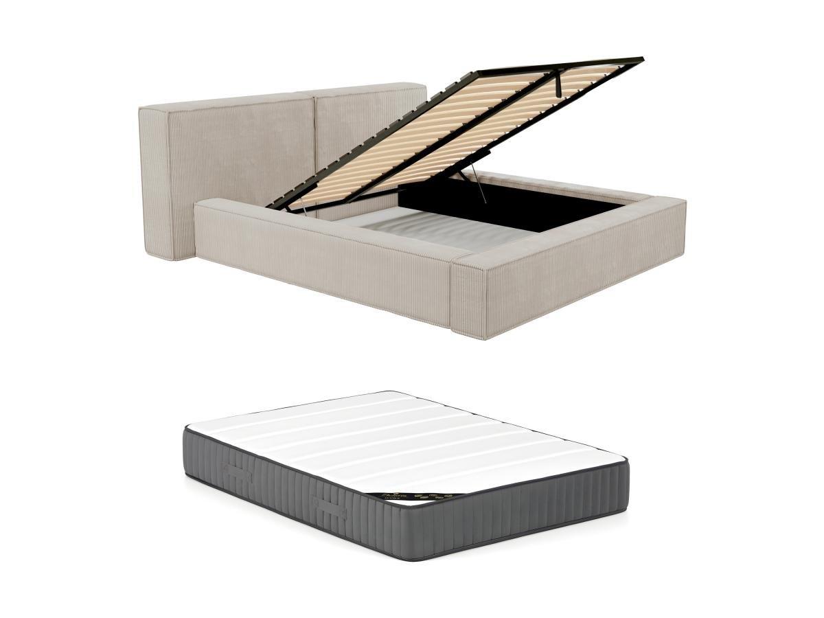 PASCAL MORABITO Lit coffre 160 x 200 cm - Velours côtelé - Beige + Matelas - TIMANO de Pascal Morabito  