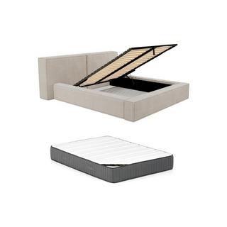 PASCAL MORABITO Bett mit Bettkasten + Matratze - 160 x 200 cm - Cord - Beige - TIMANO von Pascal Morabito  