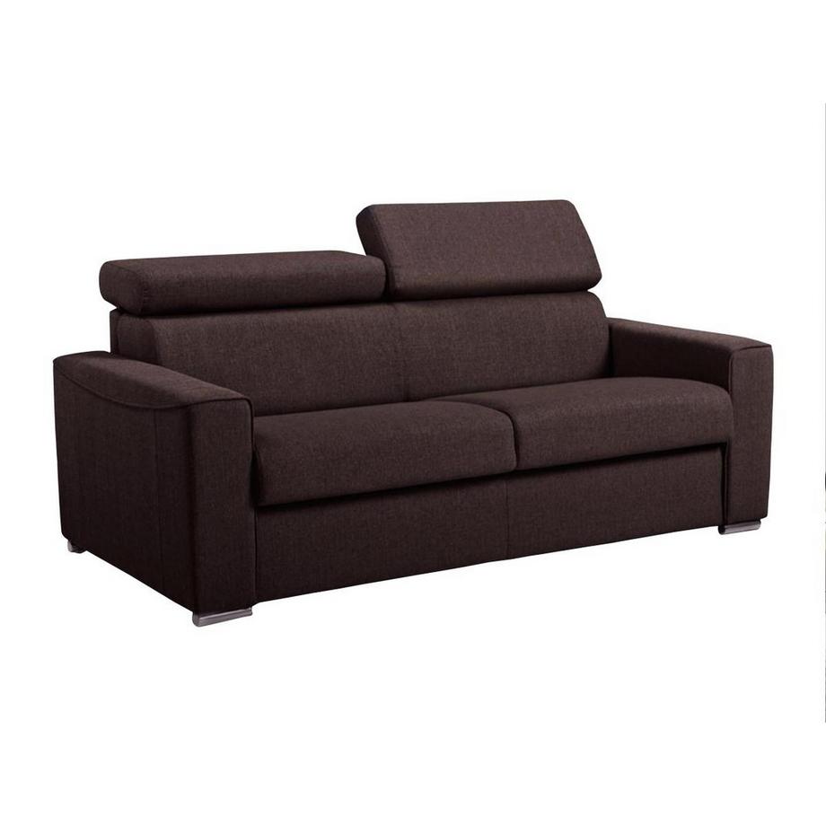 Canapé 3 places convertible express en tissu marron - couchage 140 cm - Matelas 16 cm mémoire de forme VIZIR