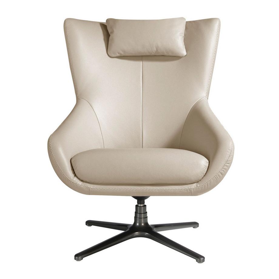 ANGEL CERDA Fauteuil pivotant en cuir gris taupe  