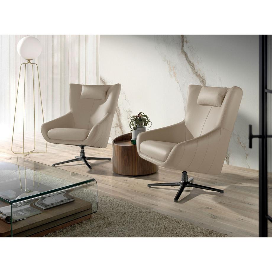 ANGEL CERDA Fauteuil pivotant en cuir gris taupe  