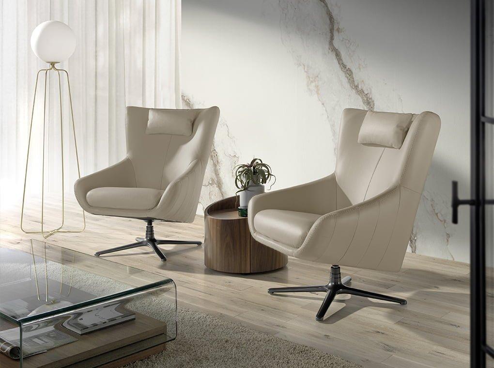 ANGEL CERDA Fauteuil pivotant en cuir gris  