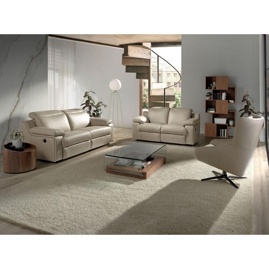 ANGEL CERDA Fauteuil pivotant en cuir gris taupe  