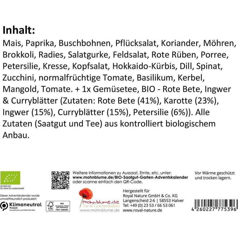 Geschenkidee Saatgut Garten Adventskalender  