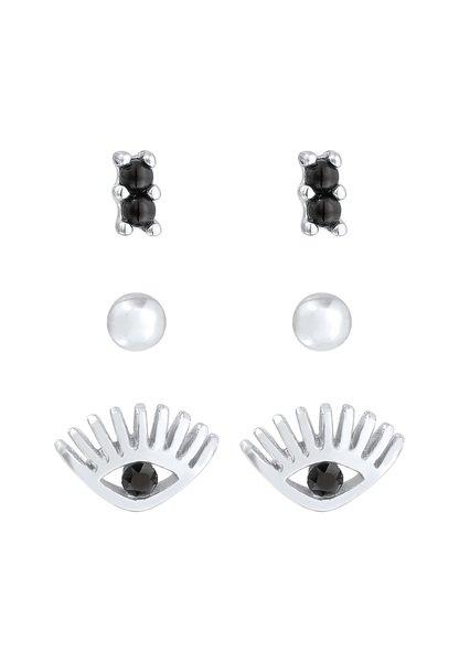 Elli  Ohrringe Stecker Evil Eye Kugel Kristall 3Er Set 