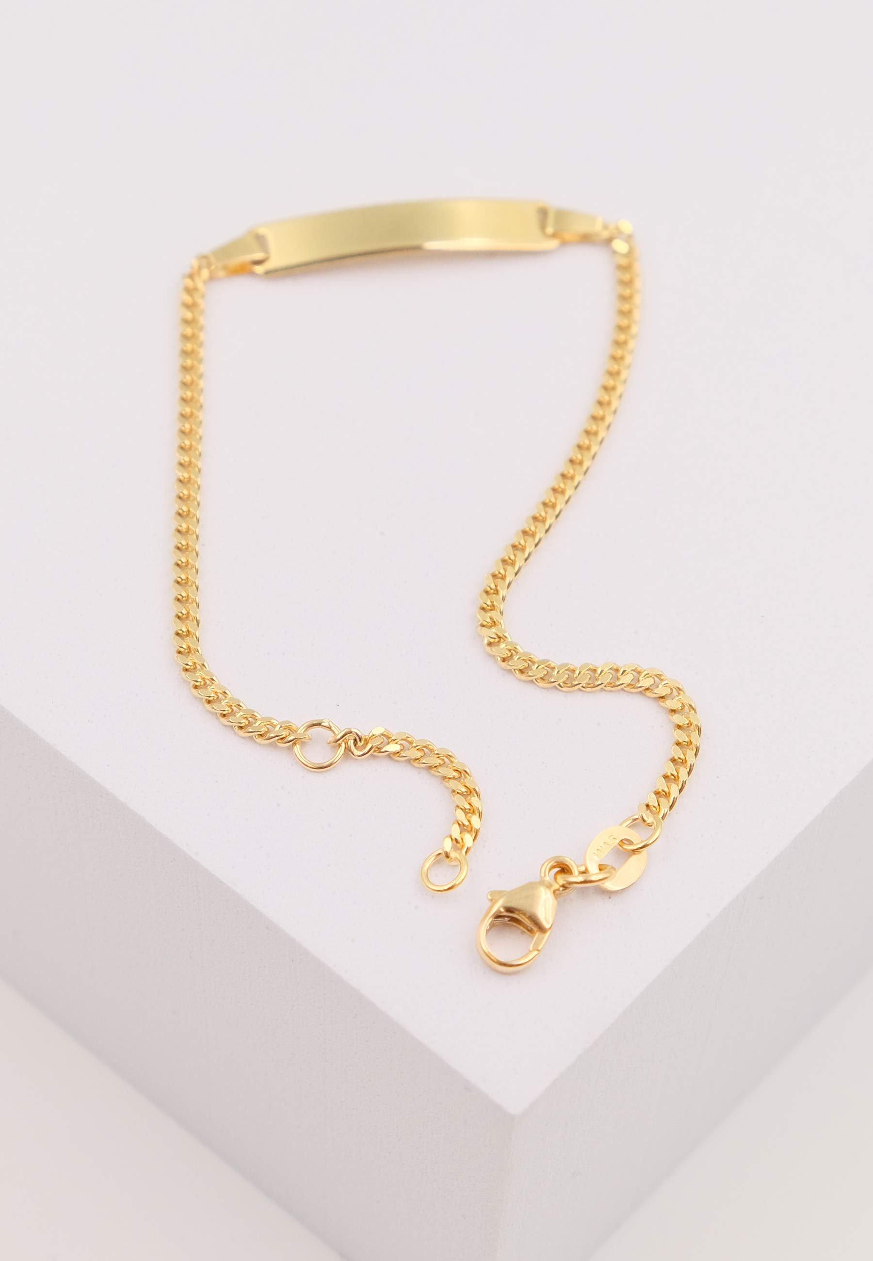 MUAU Schmuck  Bébé Bracelet Panzer Gelbgold 750, 14cm Gravurplatte 2.1cm 