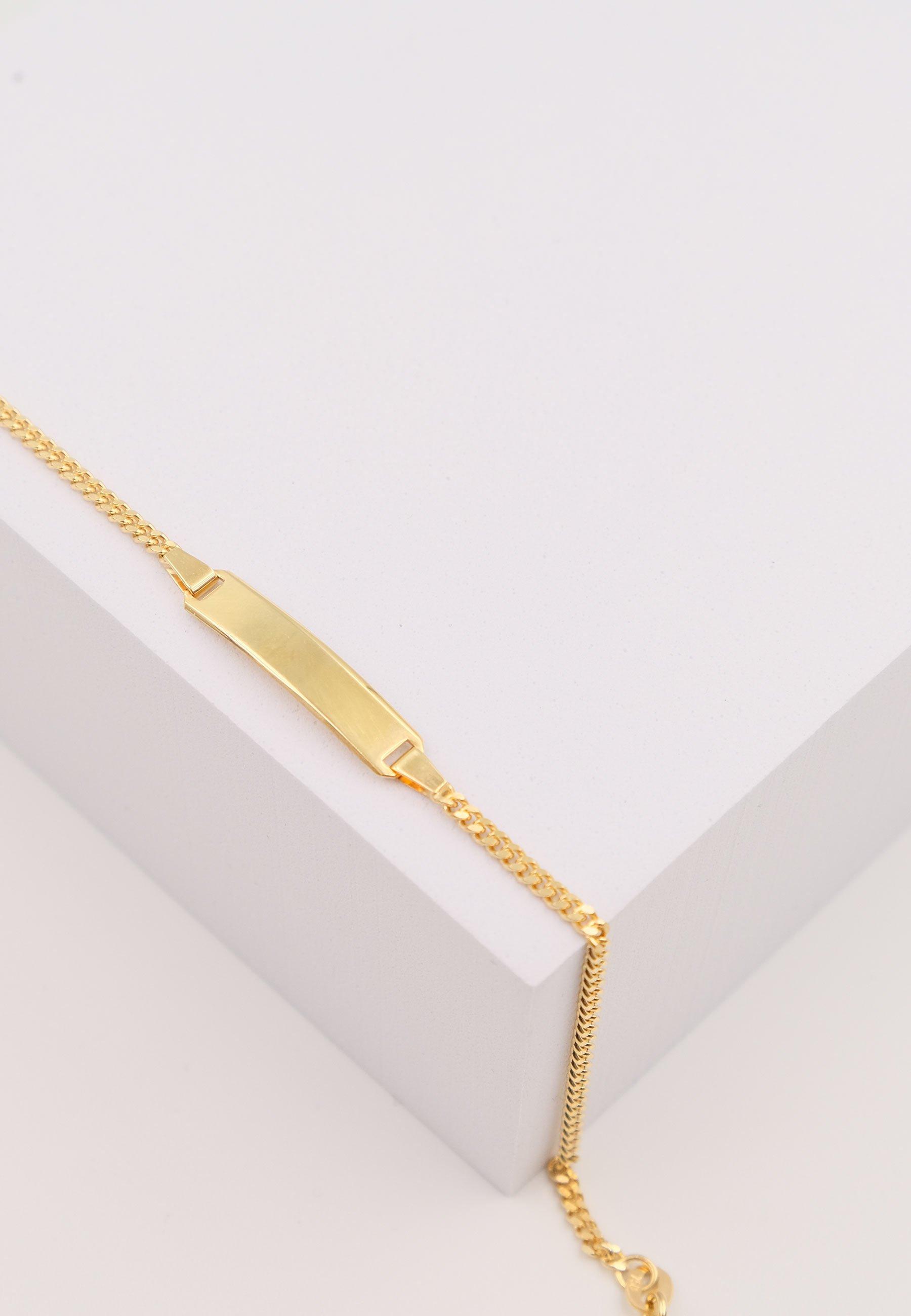 MUAU Schmuck  Bébé Bracelet Panzer Gelbgold 750, 14cm Gravurplatte 2.1cm 