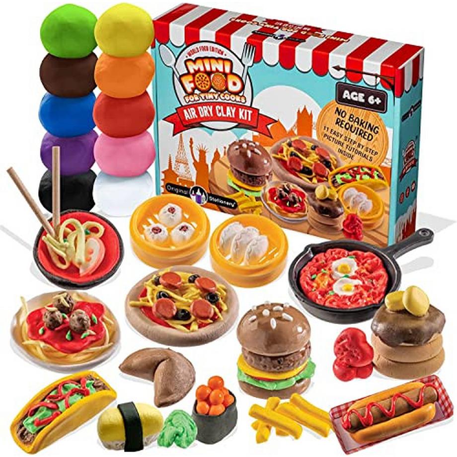 Activity-board  Miniaturgeschirr aus aller Welt' Air Dry Clay, Set mit 10 Farben Knetmasse und über 19 Teilen zum Modellieren Air Dry Clay Kit 
