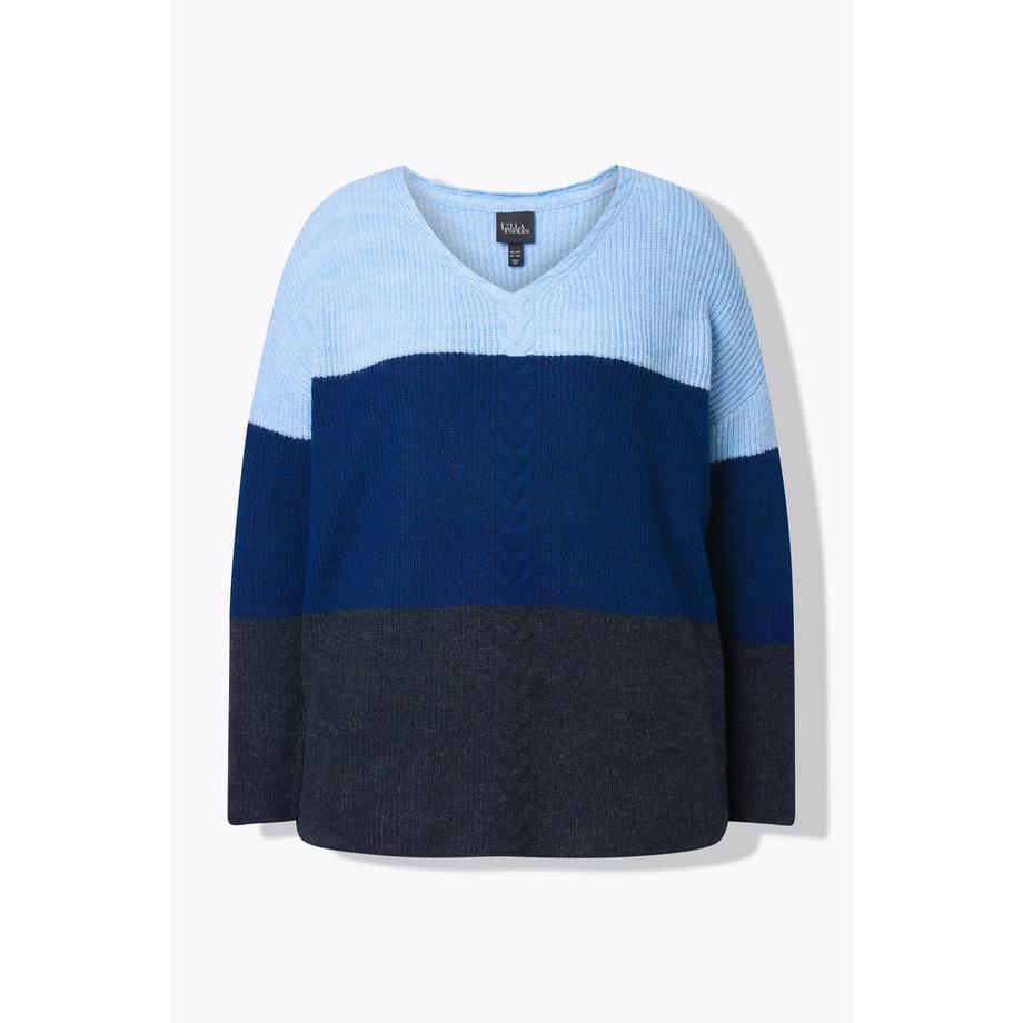 Ulla Popken Pull Colour Block Motif Torsadé Col V Manches Longues  