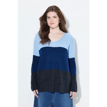 Pull esprit « colour block », motif torsadé, col en V et manches longues