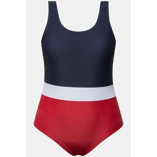 Ulla Popken  Costume da bagno senza coppe con color blocking e drappeggio 