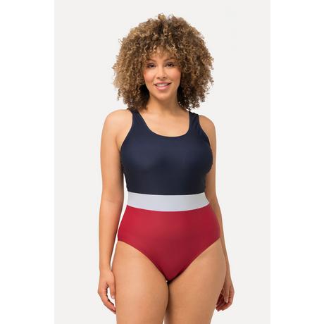 Ulla Popken  Costume da bagno senza coppe con color blocking e drappeggio 