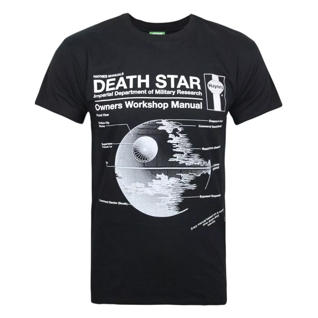 STAR WARS - offizielles Haynes Manual Death Star TShirt, für Herren, Schwarz, Größe S
