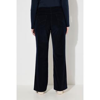 Ulla Popken  Pantalon Mary en velours côtelé de coton bio, jambe large et taille élastique 