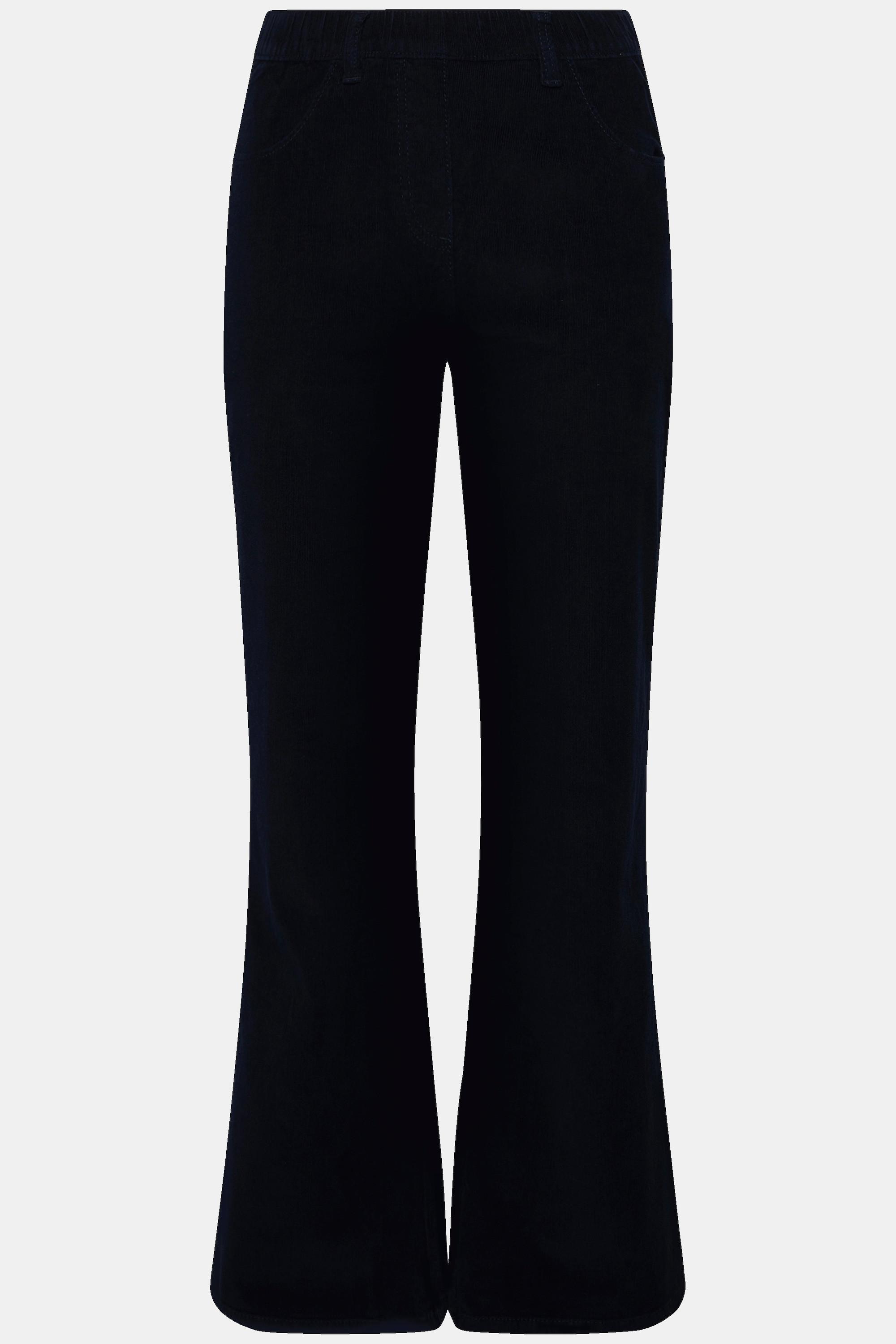 Ulla Popken  Pantalon Mary en velours côtelé de coton bio, jambe large et taille élastique 